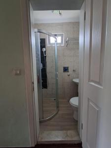 a bathroom with a shower and a toilet at Miji Stay in Fethiye +6 photos