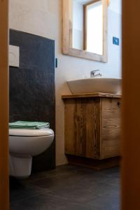 a bathroom with a sink and a toilet and a mirror at Agriturismo Piccola Baita in Falcade +93 photos