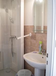 a small bathroom with a sink and a shower at Appartement charmant à Plancher-les-Mines 40 m² avec jardin in Plancher-les-Mines