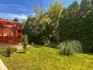 a garden with plants and a house at Lily House in Balatonvilágos