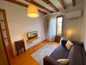 a living room with a couch and a television at Calle Villarroel Barcelona 3-2 in Barcelona