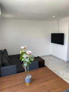 a living room with a table with a plant on it at Nissi Avenue Suites in Ayia Napa