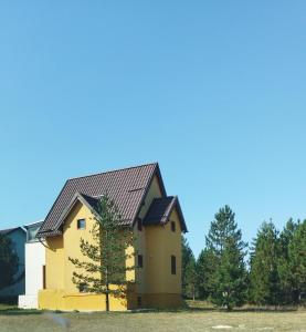 a yellow house with a black roof at Vikend kuća Davor in Risovac