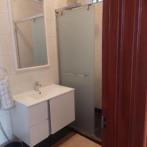 a bathroom with a sink and a shower with a mirror at HARMONY GUEST house in Nairobi +4 photos