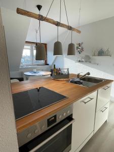 a kitchen with a sink and a counter top at Burgerblick in Brodersby +7 photos