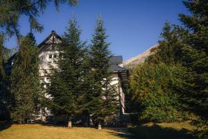a large house with trees in front of it at Vila Jedľa in Starý Smokovec