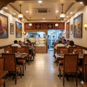 a restaurant with people sitting at tables at Hotel Peridot with Free Airport Pickup in New Delhi
