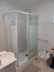 a bathroom with a shower and a toilet at Serra Viva in Cortes do Meio