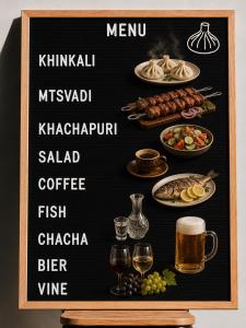 a menu of food and drinks on a black board at Paceri in Itʼkhvisi +4 photos