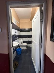 a bathroom with a white toilet and a sink at Pahuna Ghar Homestay in Tānsen