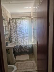a bathroom with a shower with a sink and a toilet at Casa Julia in Herceg-Novi +45 photos