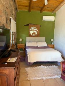 a bedroom with a bed and a desk and a television at Vayu- en La Casa de Nanda in San Javier +14 photos