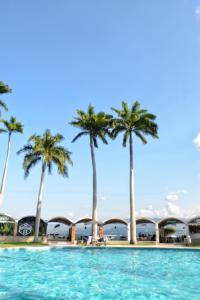 a pool with palm trees in the background at Hotel Jirahara in Barquisimito