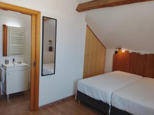 a bedroom with a bed and a mirror at Sambuc'asa - Serra da Estrela in Sabugueiro