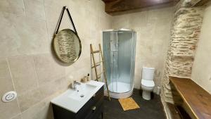 a bathroom with a sink and a shower and a toilet at Les Vieilles Planches in Pampelonne +56 photos