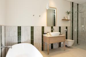 a bathroom with a sink and a toilet and a mirror at Kleine Banhoek Manor in Stellenbosch +21 photos