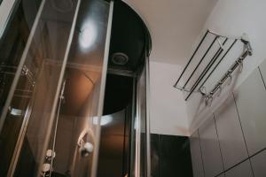 a shower with a glass door in a bathroom at Villa Bran Legend in Bran +35 photos