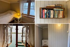 a room with a bed and a window and a book shelf at The traditional Burekka 17 - Lofoten in Stamsund