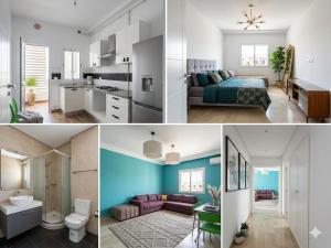 a collage of photos of a bedroom and a living room at Splus1 in Nabeul
