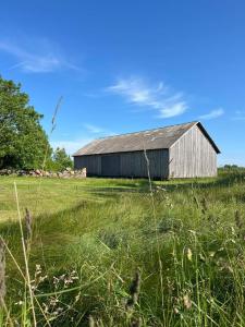 an old barn sitting in a field of grass at Grandma's Attic in Saraiķi
