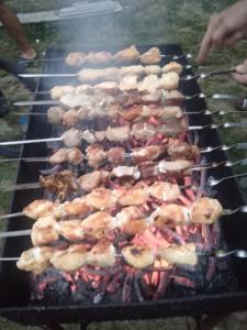 a bunch of chicken and other food on a grill at Green Palms-მწვანე პალმები in Martvili