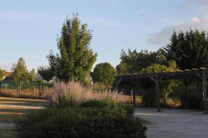 a garden with a wooden pergola and trees at Bella Simonetta in Francueil