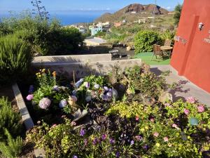 a garden with flowers on the balcony of a house at Casa El Potrero in Mocanal +59 photos