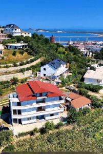 an overhead view of a building with a red roof at Villa Preka in Durrës