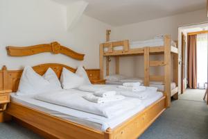 a bedroom with two bunk beds and a ladder at ALPEN ARNIKA Hotel & Restaurant in Tauplitzalm