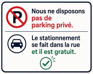 a sign that reads no parking and no parking drums at Studios Le Médicis in Rouen
