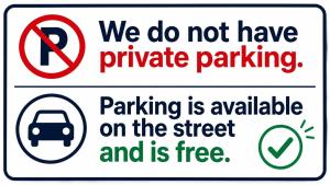 a sign that reads we do not have private parking at Studios Le Médicis in Rouen