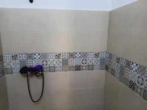 a shower with a hose on a tiled wall at house dream in Berkane +21 photos