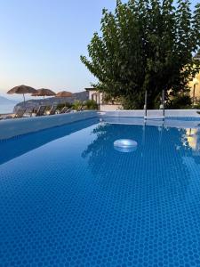 a large blue swimming pool with a view of the ocean at Villa Ice Sorrento in Sorrento