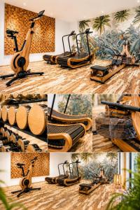 a collage of photos of a massage room with a massage bench at Holzer II in Porto-Vecchio