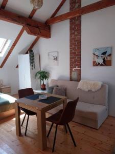 a living room with a table and a couch at Studioapartment Taiga in Grabovac +19 photos