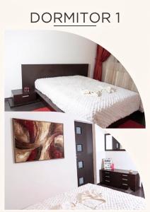 two pictures of a bedroom with a bed at Casa M&R in Bucharest +5 photos