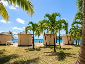 a row of huts on a beach with palm trees at Kalista - Studio Luxueux - Anse Marcel in Saint Martin +13 photos