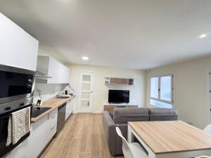 a kitchen and living room with a couch and a table at Residencial Junceda in Viveiro