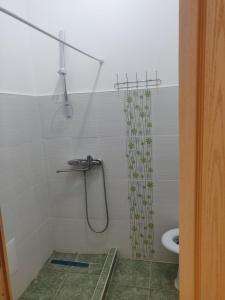 a bathroom with a shower and a toilet at Enjoy strudio apartment M in Murfatlar