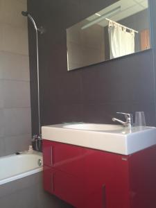 uma casa de banho com um lavatório, um espelho e uma banheira em Altejo em Manganeses de la Lampreana