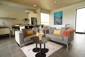 a living room with two couches and a table at Ocean View Villa at Solindo Stays in Marbella