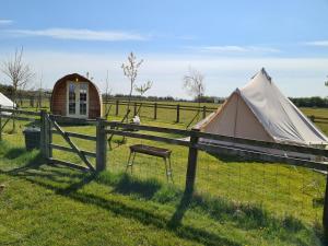 a tent in a field next to a fence at Skipbridge farm glamping in York
