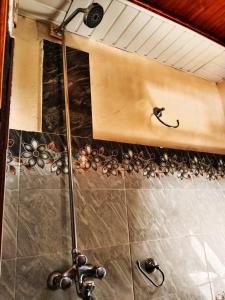 a shower in a bathroom with a tile wall at Mirza Luxe Inn Astore in Astor