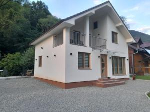 a white house with a lot of windows at Casa de vacanta Gea Transalpina in Şugag