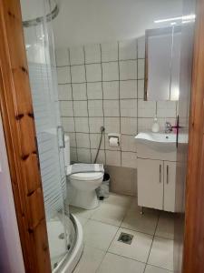 a bathroom with a toilet and a sink at Barbara Studios in Skala Potamias