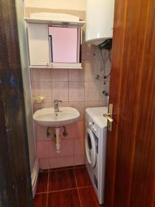 ein Badezimmer mit Waschbecken und Waschmaschine in der Unterkunft Carmen in Bijela + 11 Fotos