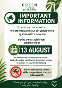 a flyer for an event with a sign that reads important information at Greenhotels Roissy Parc des Expositions in Tremblay-En-France