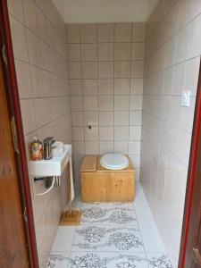 a small bathroom with a toilet and a sink at Le ranch de Chant'alouette in Étauliers