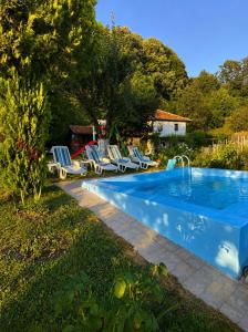 a swimming pool in a yard with chairs around it at Сонита in Yamna