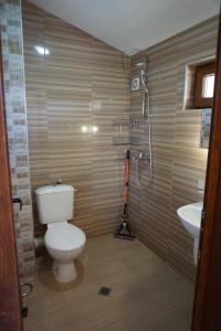 a bathroom with a toilet and a sink and a shower at Mini Complex Rilski Terasi in Sapareva Banya +134 photos